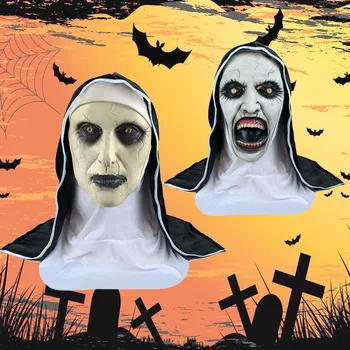 

Behogar Nun Mask With Fear Female Face Halloween Mask Scary Full Head Mask Party Cosplay Performances Bar Carnival Celebration
