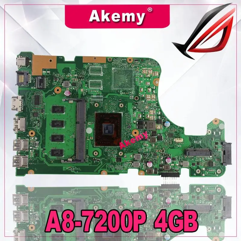 Akemy X555YA X555DA материнская плата для ноутбука For Asus X555D A555D X555DG X555Y K555D A8-7200P 4 Гб |