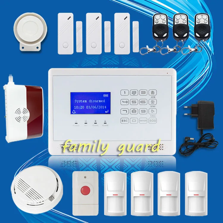 

DHL Free Shipping!M2BX Wireless GSM SMS Home House Alarm System Menu display+Smoke Sensor+Gas Sensor+Panic Button+PIR Motion