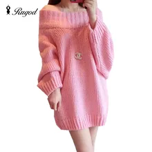 Осенне-зимний женский базовый пуловер, свитера, женский сексуальный вязаный свитер с вырезом лодочкой и открытыми плечами, длинный толстый теплый пуловер, топы