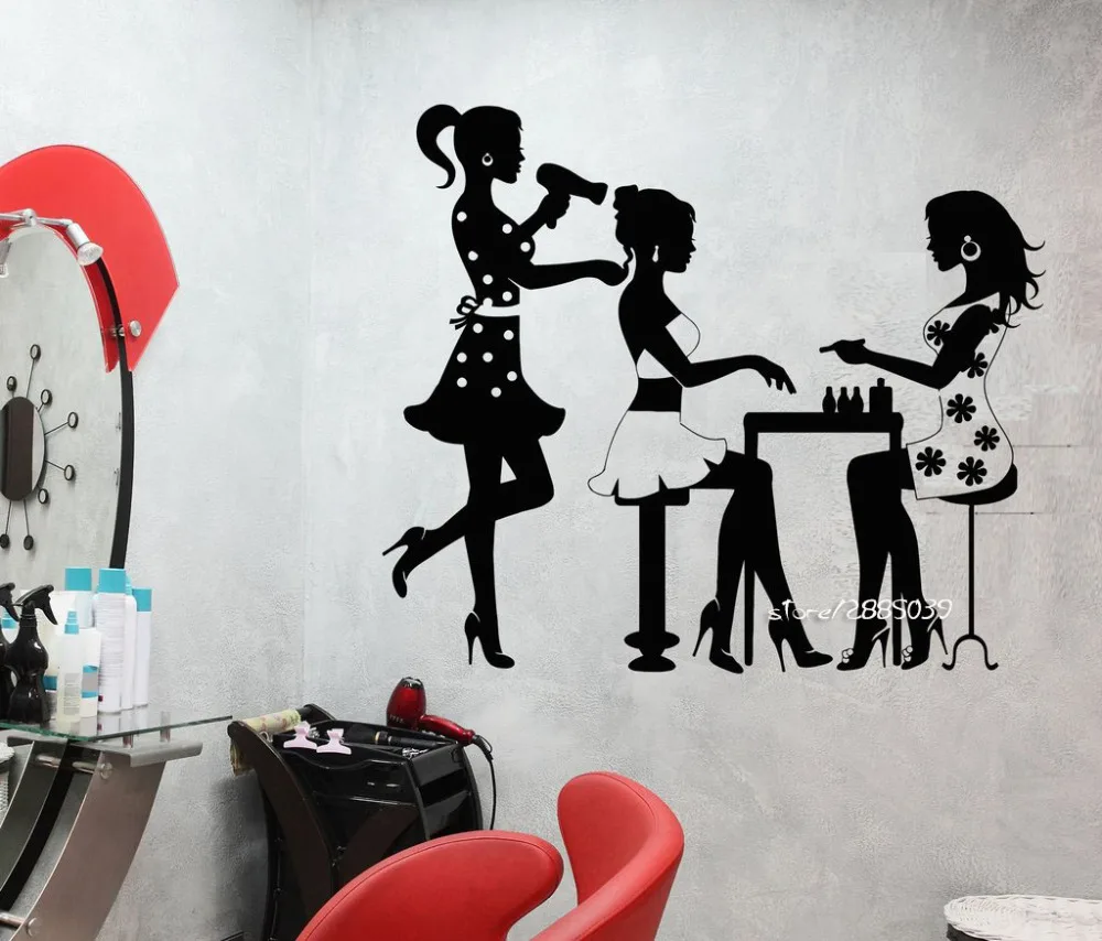 Парикмахер маникюр ногтей Мода стикер стены s салон красоты модель девушка наклейки доступны в различных цветах обои SA906