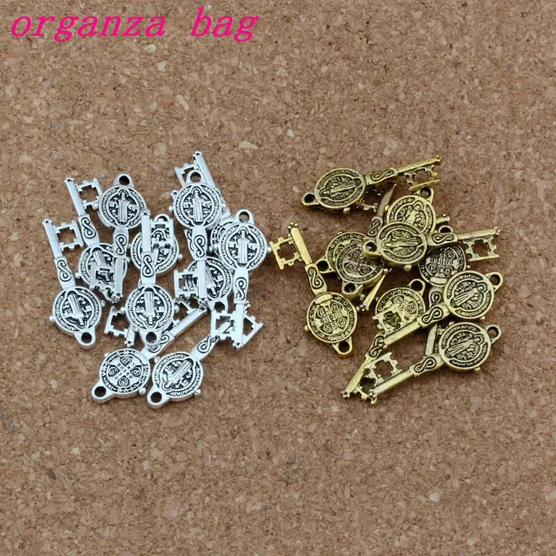 200Pcs Saint Benedict Medal Cross Key Religious Charms Pendants   For Jewelry Making Bracelet Necklace DIY Accessories 9.5x24mm