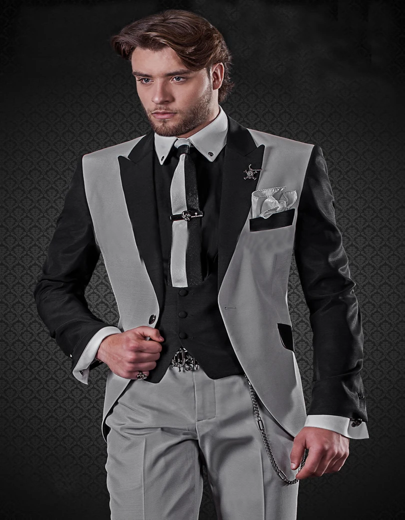 Grigio perla E Nero Patchwork Vestito di Nozze Per Lo Sposo Su misura  Smoking Dello Sposo Groomsman nozze Suit suit (Jacket + Pants +  Vest)|wedding suits for groom|wedding suitsuits for groom -