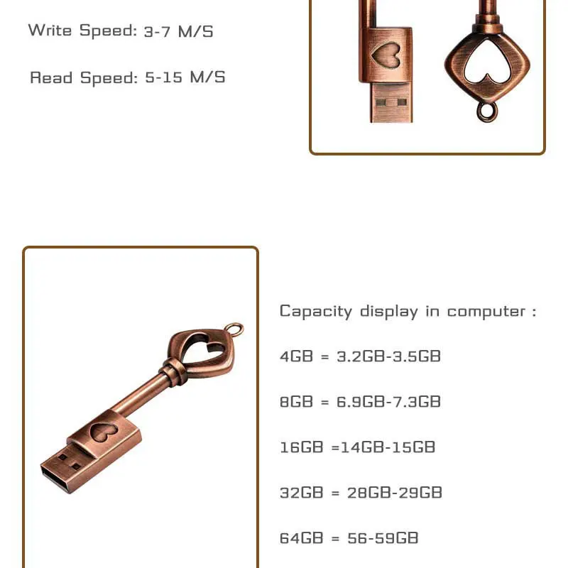 Любовь Ключ USB Flash Drive 64 ГБ 32 ГБ 16 ГБ 8 ГБ 4 ГБ сердце Форма флешки металл usb memory stick подарок диск на ключ творческая ручка Drive