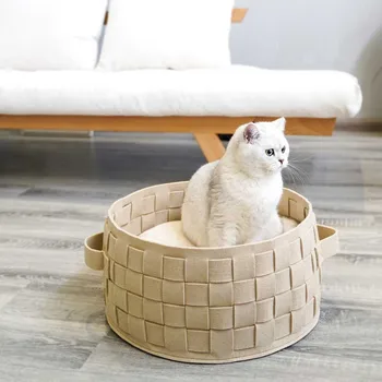 

Nordic Felt Cat Bed Mat With Ball Tear Resistant Dog Cooling Mats Pet Pad Cushion Cats House Puppy Nest Katzenstreu Cama De Gato