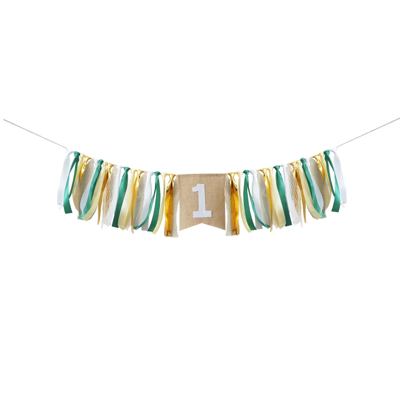 

Vintage Green Theme Dining Chair Pull Flag Banner Birthday Party Baby Shower Garland Green Forest Kingdom Party