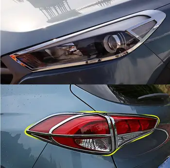 

For Hyundai Tucson 2015-2018 ABS Chrome Front Rear Headlight Lamp Protector Head light Cover Trim Shade Hoods Protective
