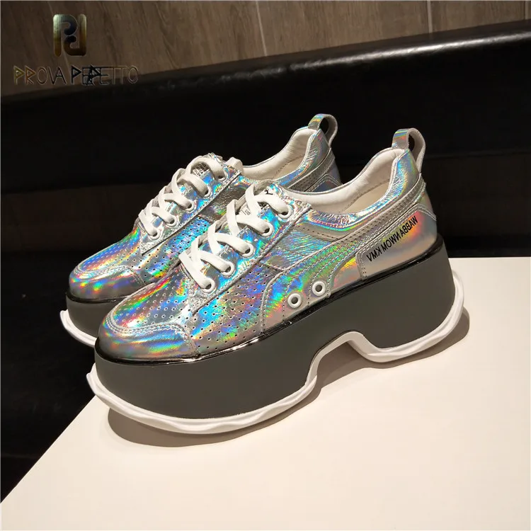 

Prova perfetto 2019 Spring Summer Platform Woman Sneakers Shoes Thick Sole Colorful Shining Genuine Leather Casual Woman Shoes