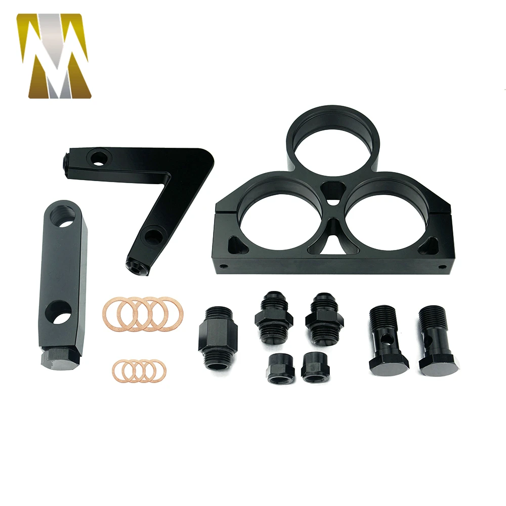 

New Universal Aluminum double Twin 044 Fuel Pump + Fuel Filter Manifold Cradle Assembly KIT Fuel Filter Tube