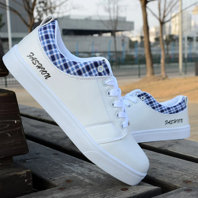 

LettBao 2018 Autumn Men's Vulcanized Shoes Spring Autumn PU Leather Lace-Up White Shoes Men Light Breathable Fashion Sneakers
