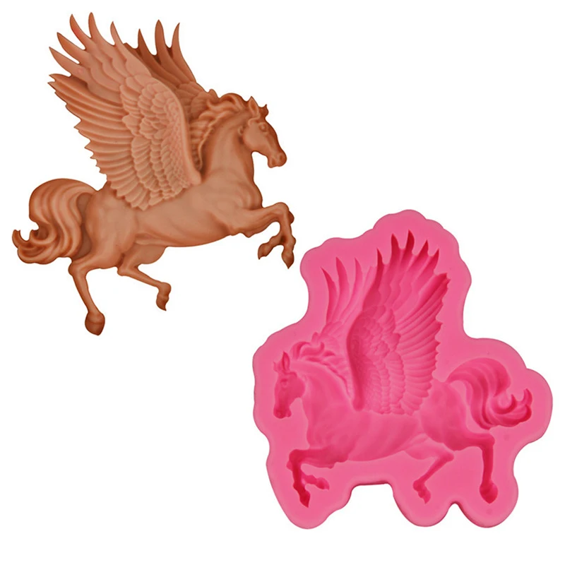 

1pcs 3D Horse Fondant Silicone Mold Unicorn Soap Cake Decor Baking Moulds Pegasus Cake Decorating Tools Cake Mold Wings TSLM1