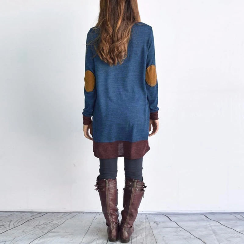S-5XL Women Long Sleeve Thin Pullover Spring Autumn Blouse Patchwork Cowl Neck Ladies Long Tops Casual Shirts Elbow Patches New
