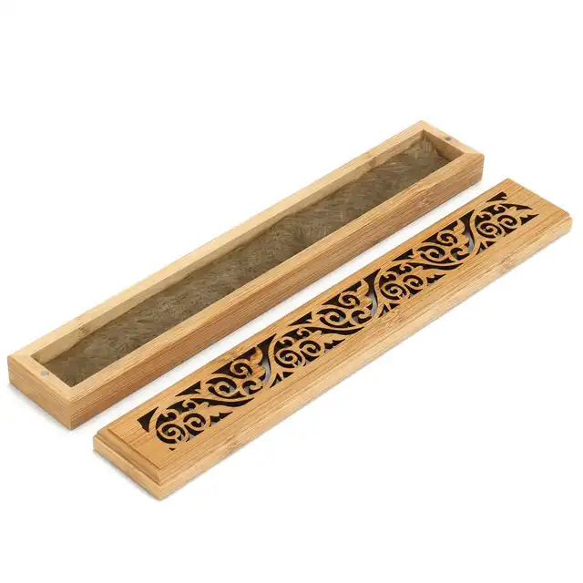 Bamboo Incense Burner Hand Carving Hollow Stick Incense Plate Holder Joss Stick Box Lying Censer