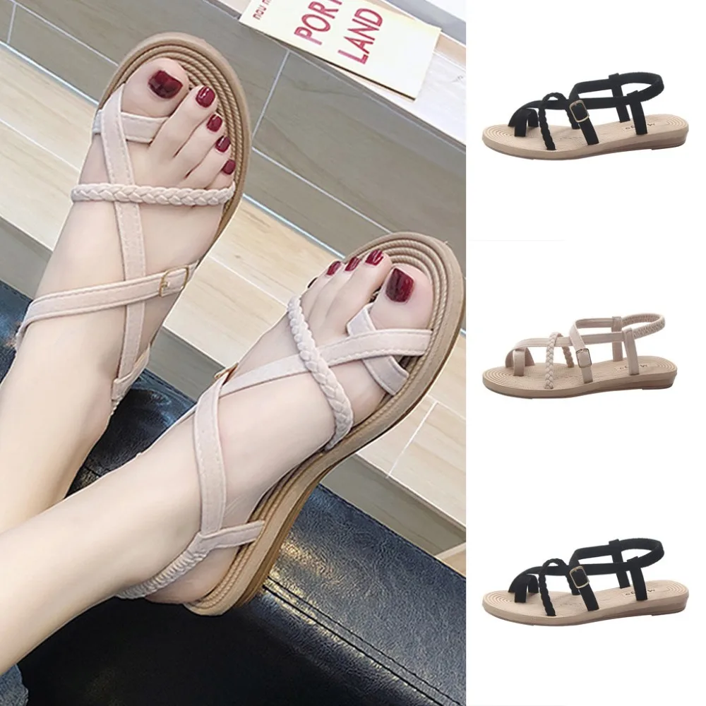 

xiniu Summer Women's Flat Bottom Roman Sandals Wild Cross Straps Clip Toe Beach Shoes Rome Shoes Casual Shoes #030916