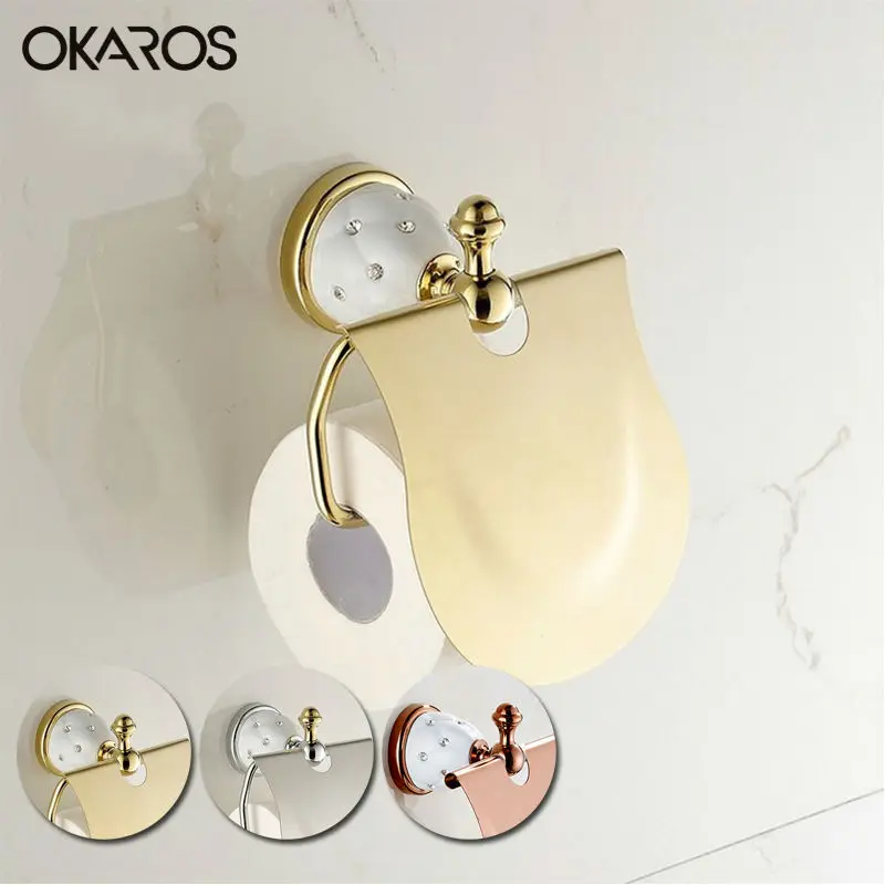 OKAROS Toilet Paper Holder Solid Brass Golden Chrome Finish Diamond