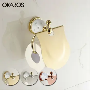 

OKAROS Toilet Paper Holder Solid Brass Golden Chrome Finish Diamond Decoration Roll Holder Tissue Holder Bathroom Accessories