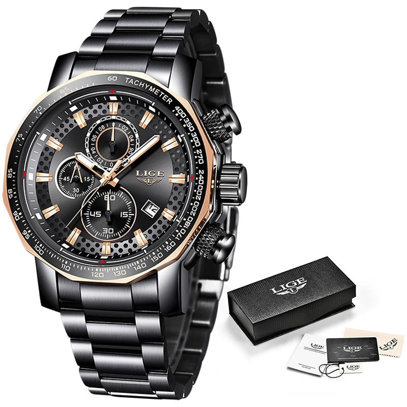 LIGE часы для мужчин лучший бренд класса люкс Спорт водонепроницаемый Нержавеющая сталь Аналоговые Кварцевые для мужчин s часы Дата Бизнес часы Reloj Hombre