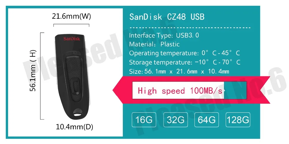 Двойной флеш-накопитель SanDisk CZ48 USB3.0 флеш-накопитель 32 Гб 64 Гб карта памяти 100 МБ/с. читать Скорость флеш-накопителей и Поддержка официальный проверки
