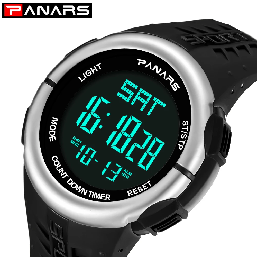 

PANARS Men Sports Watches Countdown Double Time Watch Alarm Fitness Digital Wristwatches 50M Waterproof Relogio Masculino