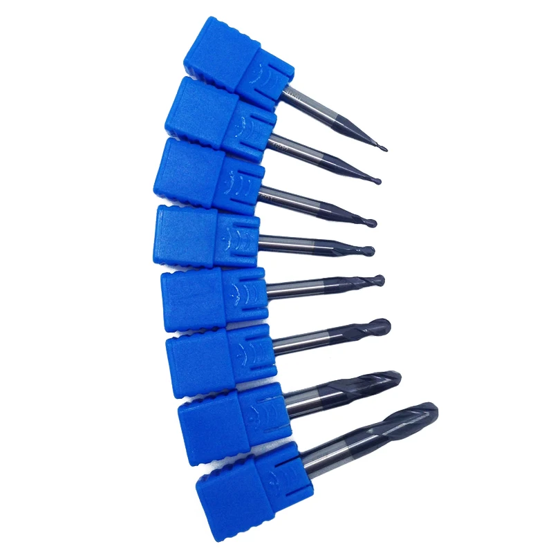 

HUHAO 6pcs/set R0.5 R0.75 R1 R1.25 R1.5 R2 Real HRC45 four 2 flutes ball nose end mill milling cutter CNC router bit