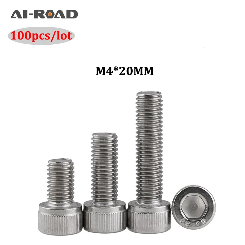

100pcs/Lot 304ss cap screw Metric Thread DIN912 M4x20 mm Stainless Steel 304 Hexagon Hex Socket Head Cap Screw