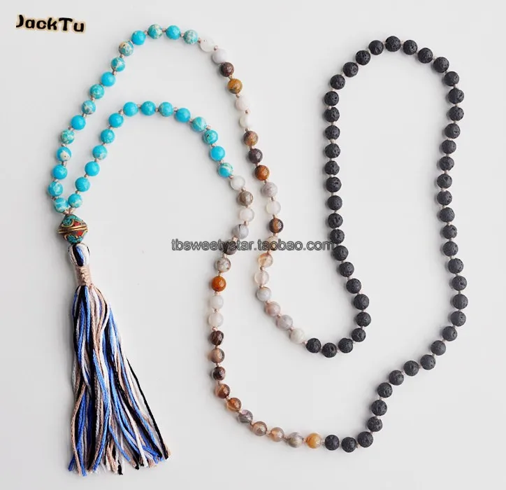 

Women Vintage Necklace 6MM Rock Stone With Botswana Necklace Handmade Beaded Women Necklace