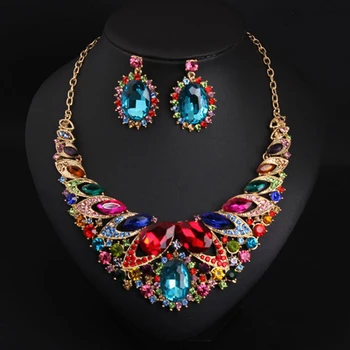 

MYDANER Luxury Women Wedding Jewelry Set AAA Glass Crystal Rhinestone Necklace Earrings Set Bridal Party Jewelry Accessories