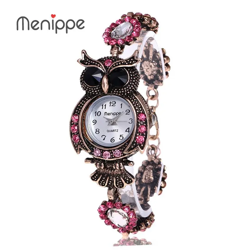 Винтажные кварцевые роскошные брендовые модные женские часы-браслет с блестящими бриллиантами в виде совы красивые Подарочные часы для девушек bayan kol saati - Цвет: Pink White Dial Owl