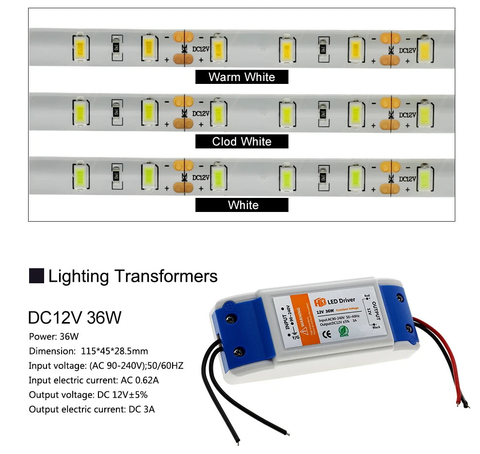 Светодиодная лента 5630 12 в 60 светодиодный/м теплый белый/холодный белый 5 м лампы для украшения дома+ Драйвер DC12V 3A