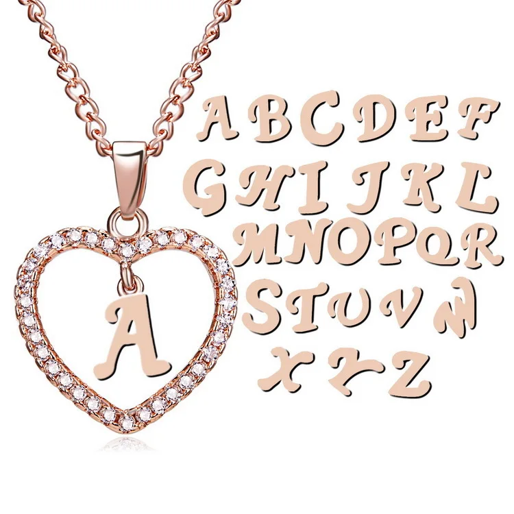 

Gold Letter Crystal Heart Pandent Necklace Initials Name Necklaces Personalized Pendant for Women Girls.best Birthday Gift
