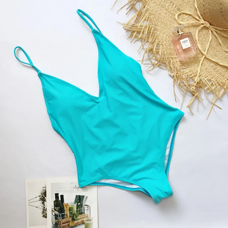 Сексуальный неоновый зеленый купальник для женщин, сдельный купальник, стринги, бандаж, открытая спина, бикини, Мягкий Купальник для женщин, Badpak - Цвет: Синий