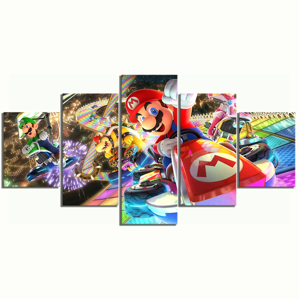5-Piece-Mario-Kart-Cartoon-Game-Canvas-Printed-Wall-Pictures-Home-Decor-For-Living-Room-Poster (2)