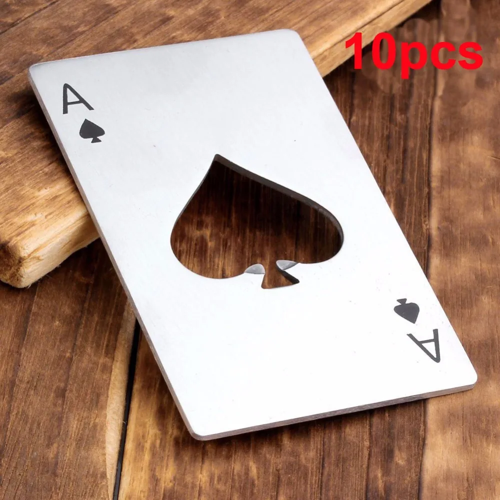 

10pcs Pocekt Stainless Steel Poker Card Shape Casino Bottle Can Opener Wrench for Beer Bottle Wine Kitchen Gadgets Cooking Tools
