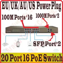 Max PoE 230 Вт, 16 портов веб-смарт POE коммутатор sup порт питания к камере AP, с 2 RJ-45 гигабитный порт, 2* SFP порт, PoE управление поставкой