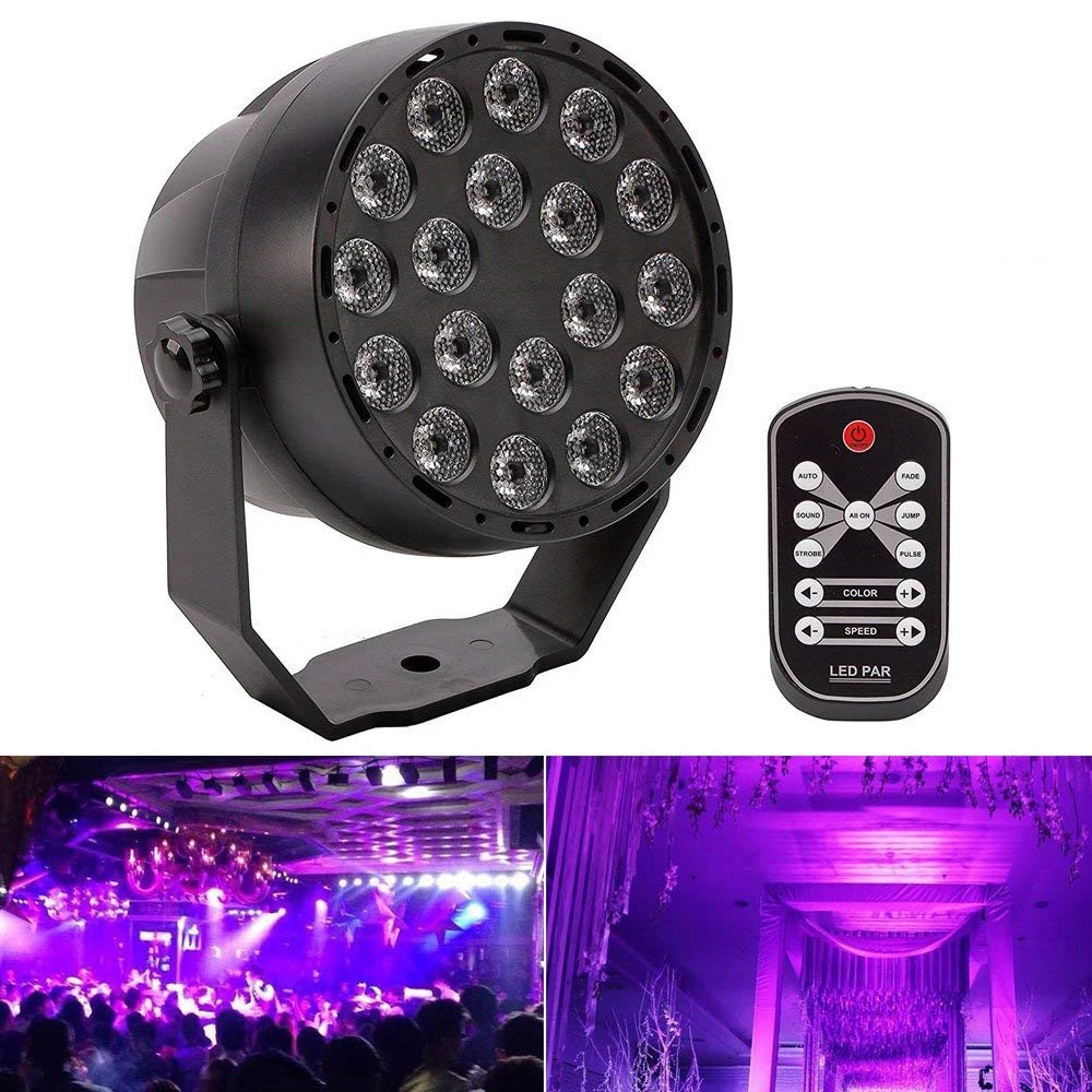 

18 Leds UV purple LED Stage Par lights Sound Activated DMX Party Lights with Remote for Disco DJ Clubs Bar Party Holiday EU/US