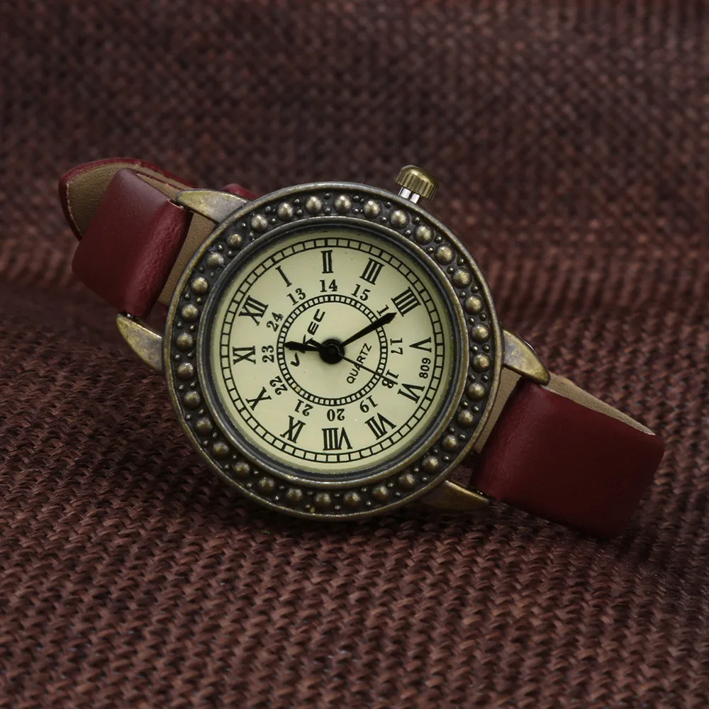 

Women Retro Literary Fine Watches Ladies Vintage Roman Numerals Dial Leather Quartz Wristwatches Bracelet Clock Bayan Kol Saati