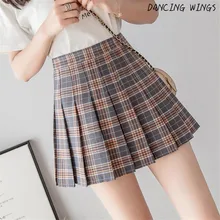 Мода Harajuku Высокая Талия Короткие плиссированные юбки Для женщин элегантный дизайн школьная форма дамы плед мини-юбка