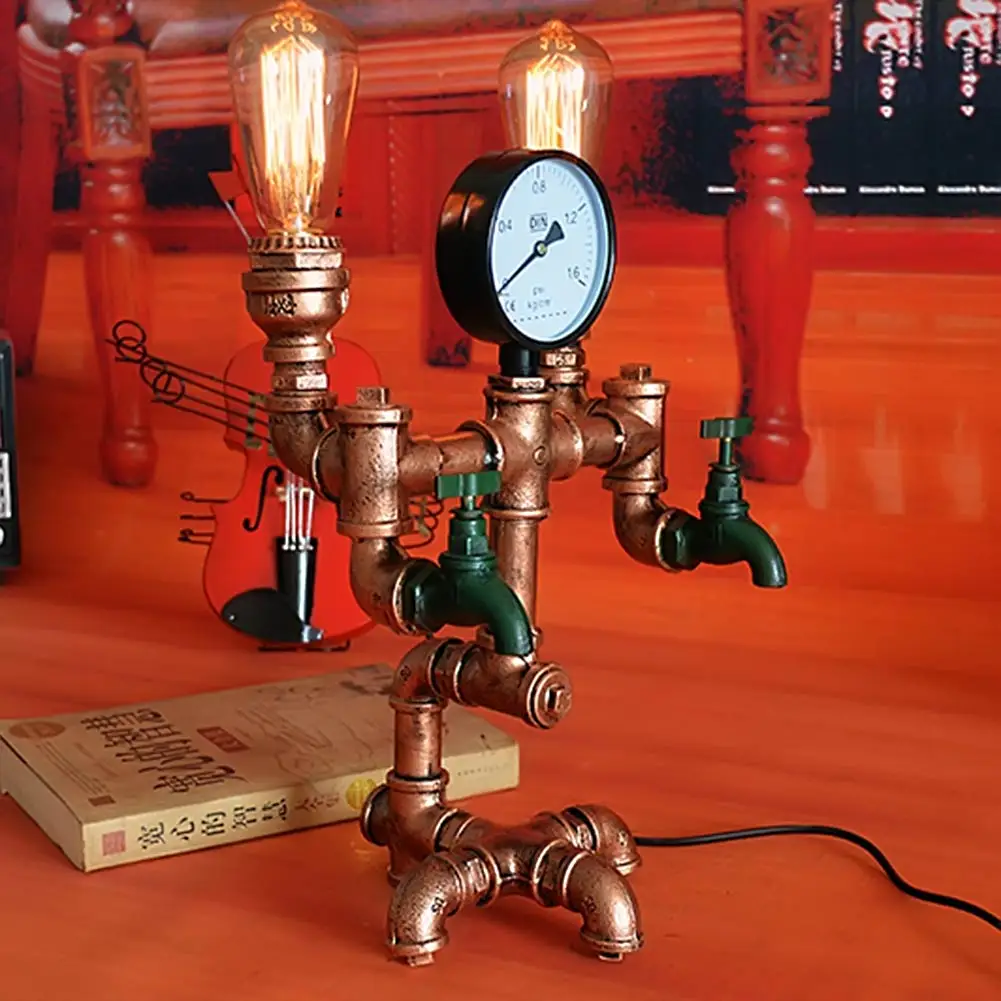 Vintage Table Light Iron Light Desk Lamp Beside Water Pipes Table Lamps