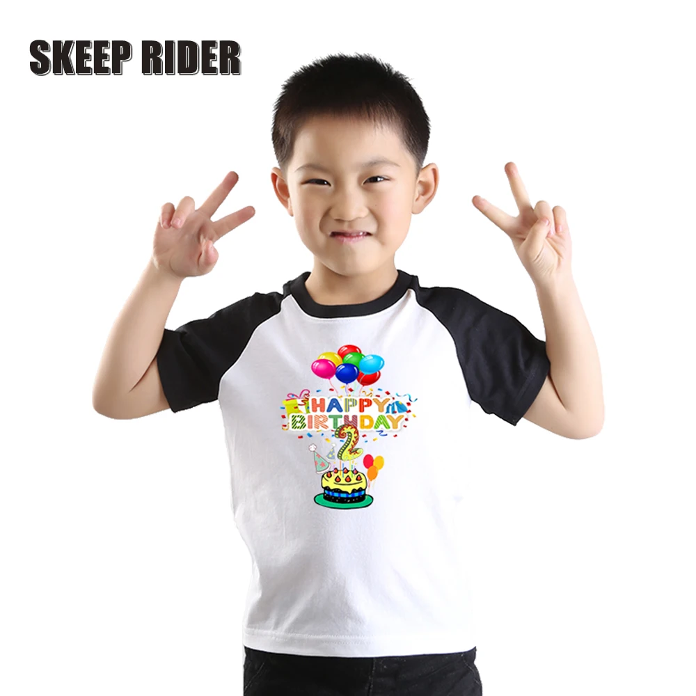 

Fashion Black T-shirt For Boys Birthday Party Clothing Short Raglan Sleeve Regular Length O-neck Girls Cotton Printed Tshirt