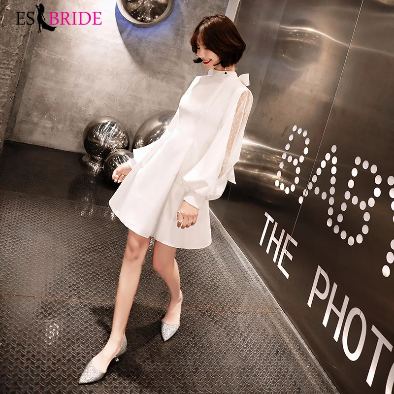 

White Evening Gowns Birthday Party Long Sleeve Evening Dresses Elegant Women Formal Vestido De Noche Evening Dress 2019 ES2429