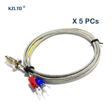 5PCs/Lot K Type Thermocouple 1M 2M Wire Thermo Sensor 0-400 Degree High Temperature Thermocouple K-type Probe M6 Screw Probe