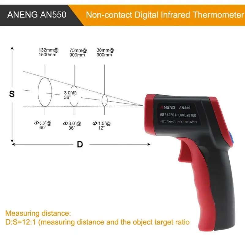 ANENG AN550 Бесконтактный цифровой инфракрасный термометр пистолет ручной ИК лазерный температурный пистолет пирометр диагностический тестер