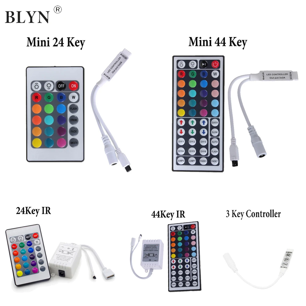 4Pin //5Pin 3//24//40//44 Key Mini IR Receiver Remote Controller for RGB LED Strip