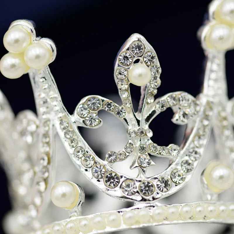 Mini Circle Round Pearl Crown Kid Bridal Princess Rhinestone Wedding Tiara Crown 