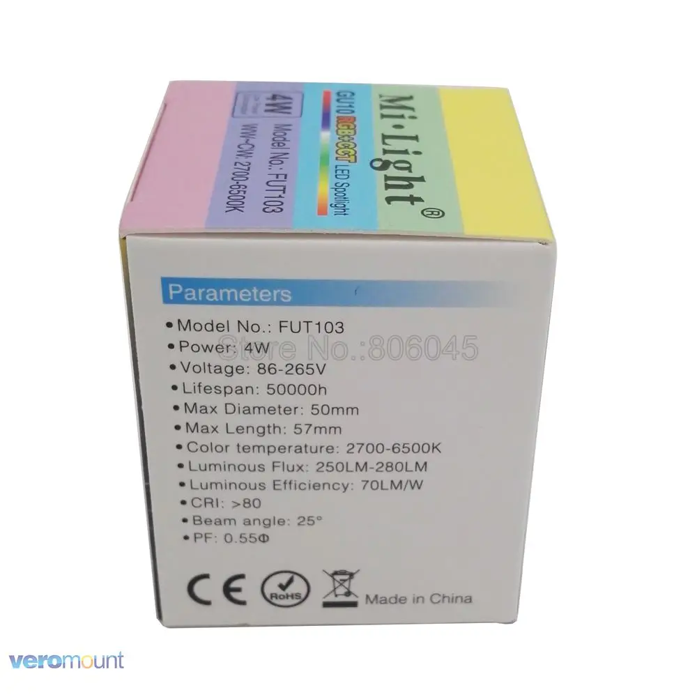  MiLight Dimmable LED Bulb 4W GU10 RGB+CCT (2700-6500K) Smart WiFi LED Spotlight FUT103 2.4G RF Wire - 4000023983801