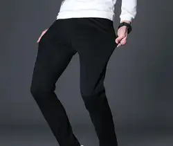 2019 Новые повседневные штаны мужские зимние черный эластичный пояс полной длины H-77 Брюки прямые мужские спортивные штаны KL199-1-8