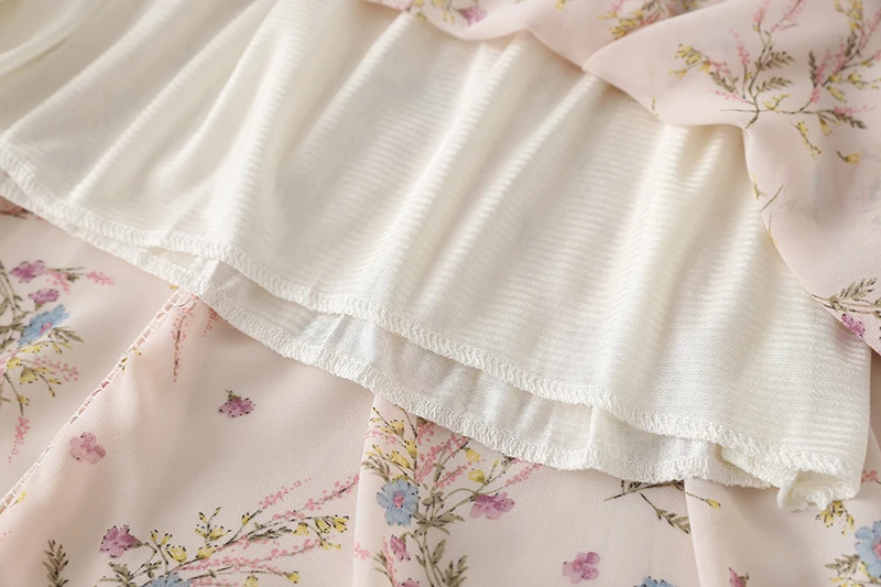Шифоновое платье Для женщин летние шорты рукавом Цветочный принт платья Винтаж с воротником в форме листьев лотоса Повседневное длинное платье Элегантный Vestidos