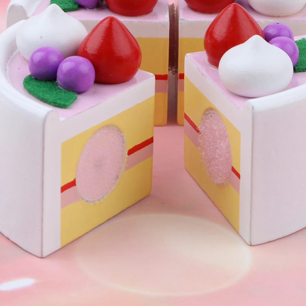 Wooden Fruit Birthday Cake Sliceable Play Food Party Dessert Kids Educational Toy Kitchen Role Pretend Play Cooking