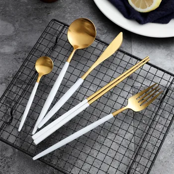 

Hot Sale 30Pcs White 18/10 Cutlery Set Stainless Steel Dinnerware Steak Knife Fork Teaspoon Gift Kitchen Food Tableware Set