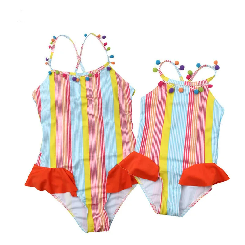 

Mother Daughter Women Kid Girls Stripe One Piece Bikini Swimwear Swimsuit Bathing Beach